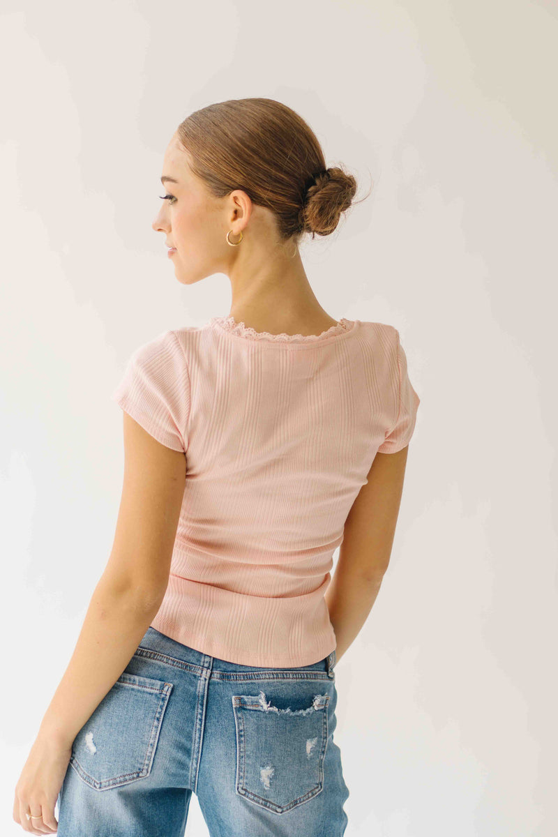 The Natasha Ribbed Tee in Blush