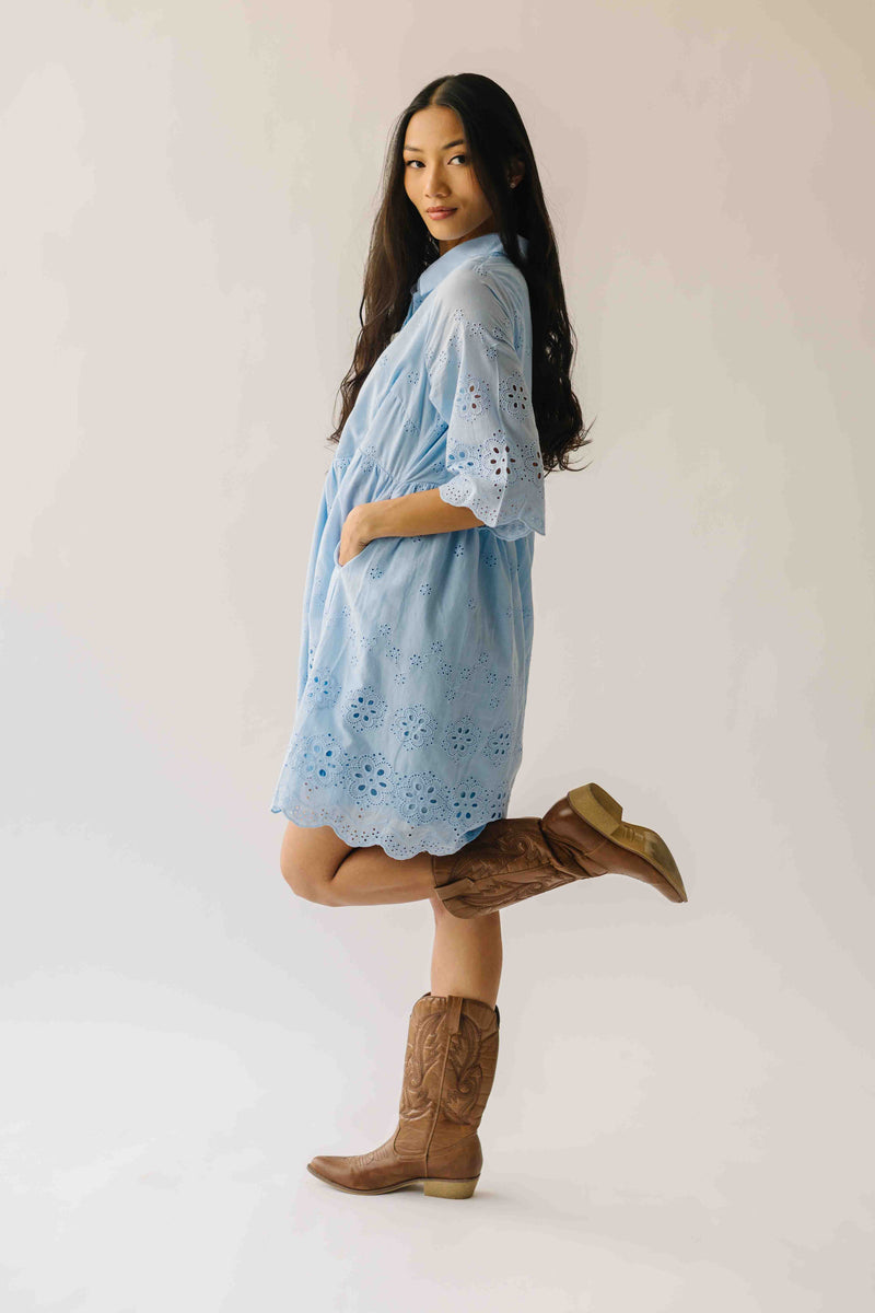 The Renee Scallop Edge Dress in Sky