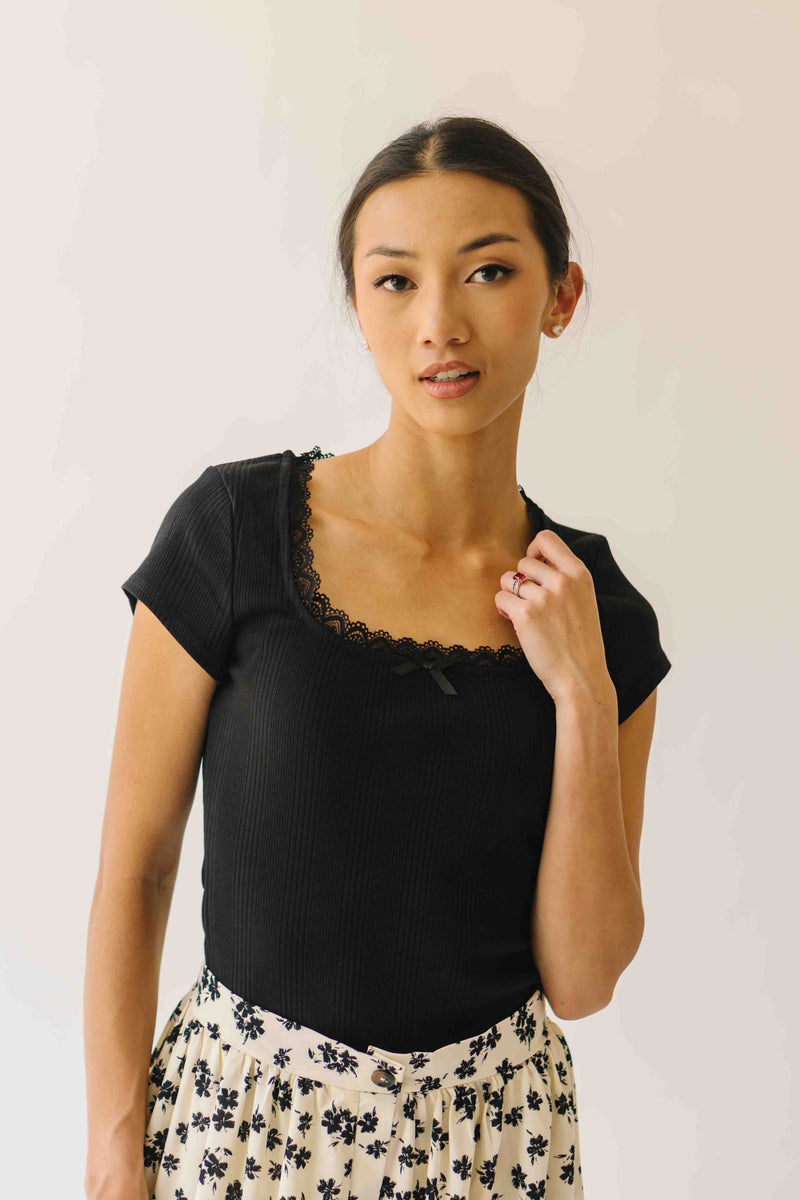 The Natasha Ribbed Tee in Black