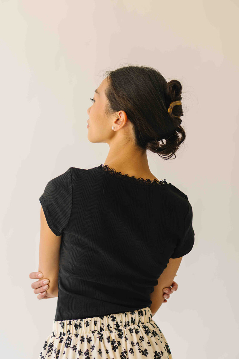 The Natasha Ribbed Tee in Black