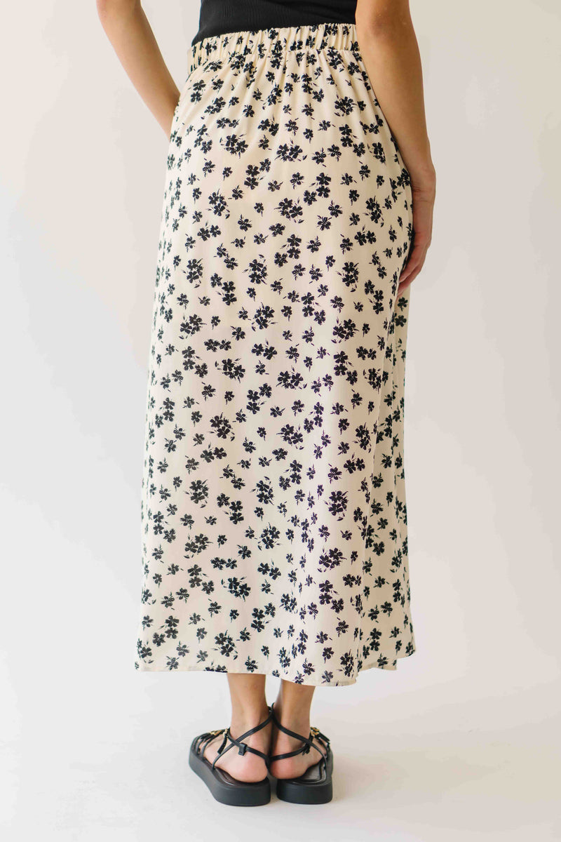 The Ophelia Button-Up Floral Midi Skirt in Cream + Black