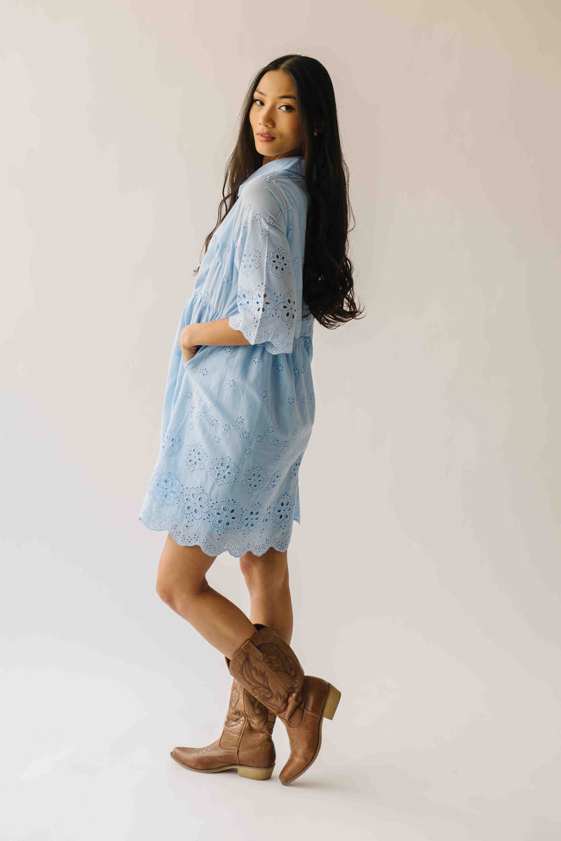 The Renee Scallop Edge Dress in Sky