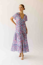 The Morrison Floral Midi Dress in Light Blue + Plum