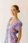 The Morrison Floral Midi Dress in Light Blue + Plum