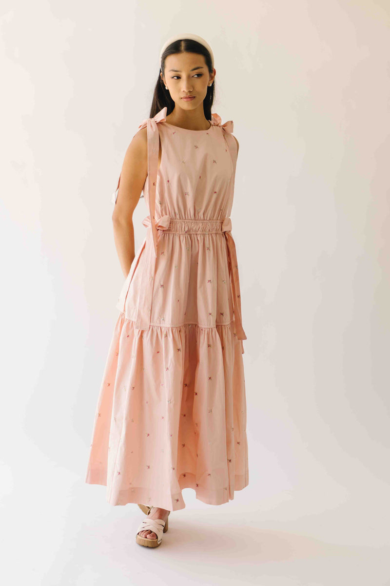 The Mozak Embroidered Maxi Dress in Blush Pink