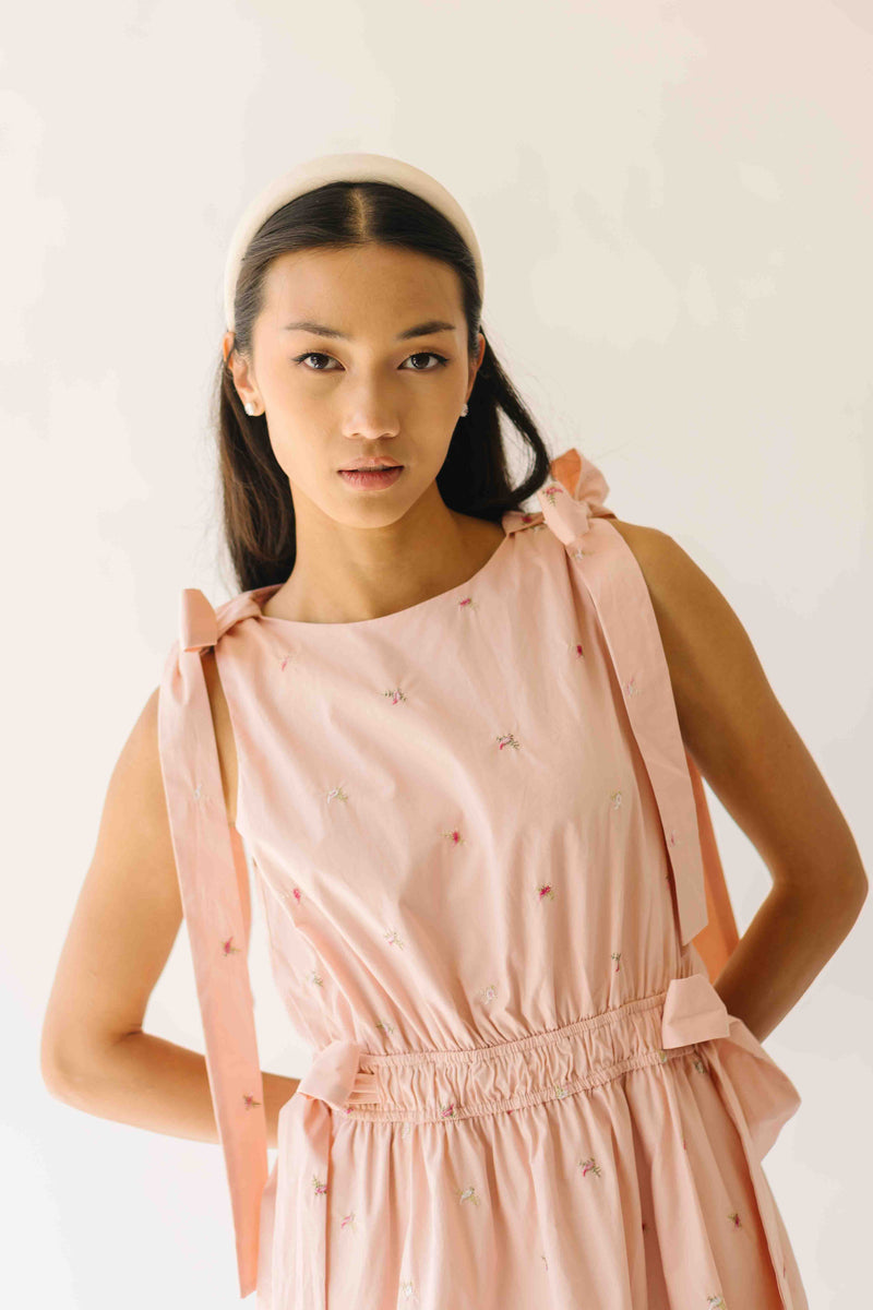 The Mozak Embroidered Maxi Dress in Blush Pink