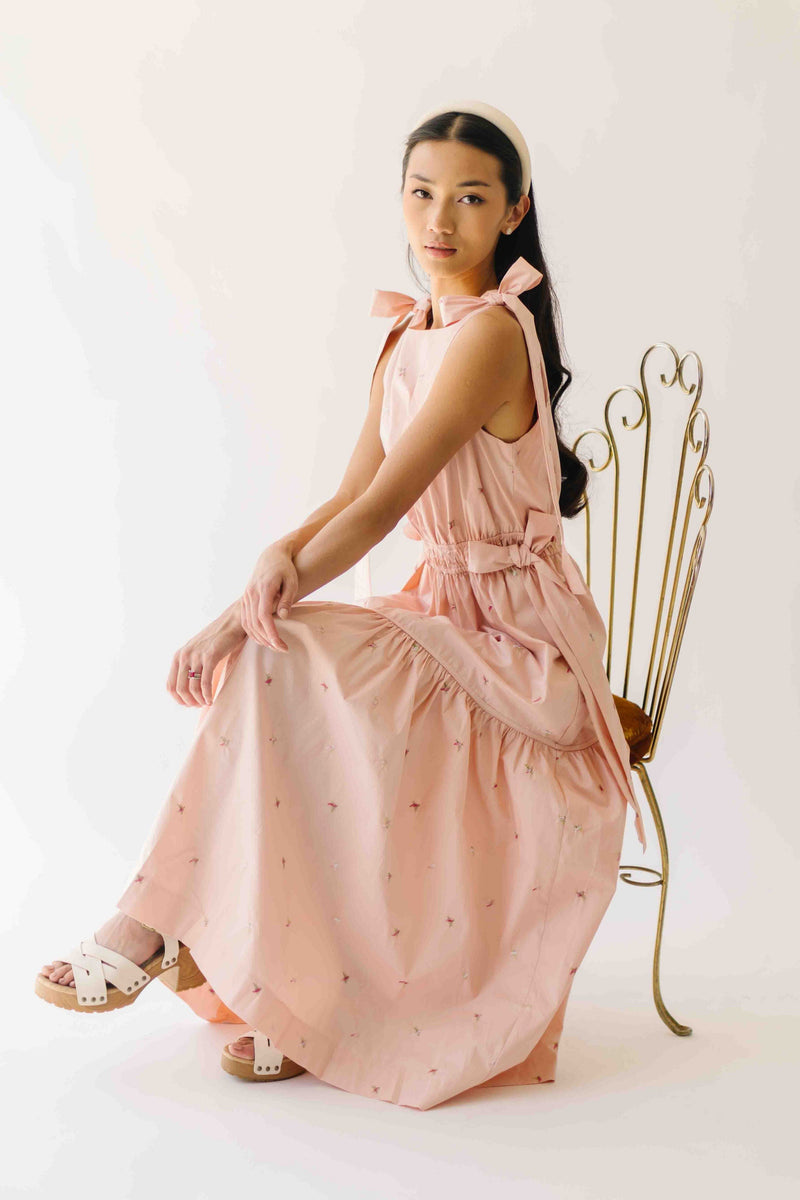 The Mozak Embroidered Maxi Dress in Blush Pink