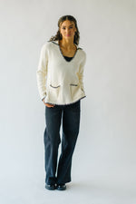 The Dollen Contrast Stitched Sweater in Ivory + Black