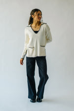 The Dollen Contrast Stitched Sweater in Ivory + Black