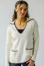 The Dollen Contrast Stitched Sweater in Ivory + Black