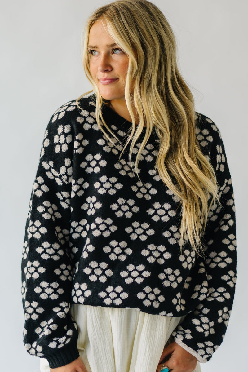 The Destry Floral Patterned Sweater in Black + Oatmeal