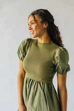 The Fanelli Knit Bodice Midi Dress in Olive