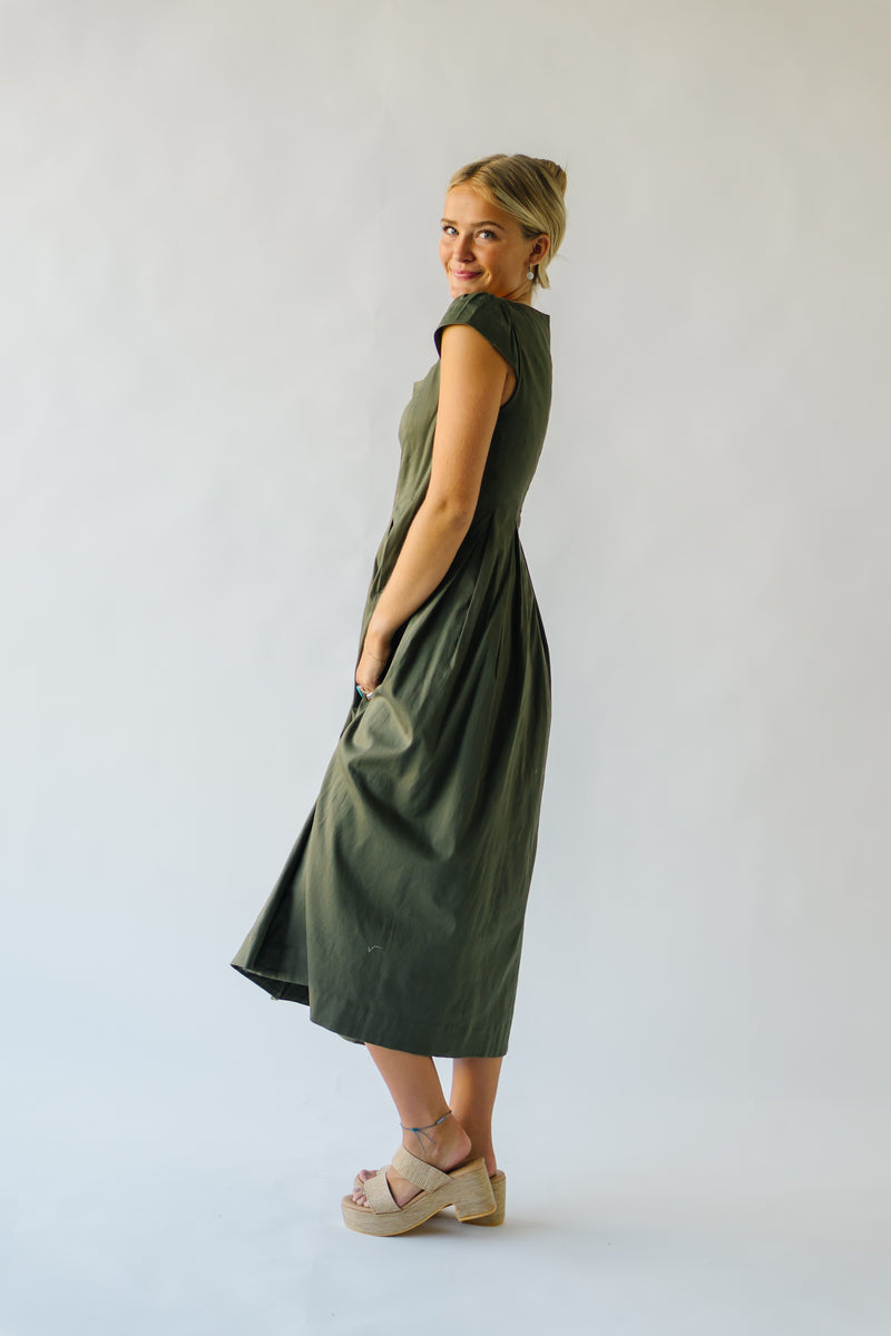 The Whitmire Ruffle Sleeve Midi Dress in Olive