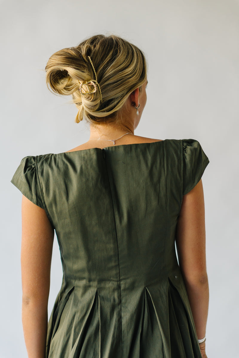 The Whitmire Ruffle Sleeve Midi Dress in Olive