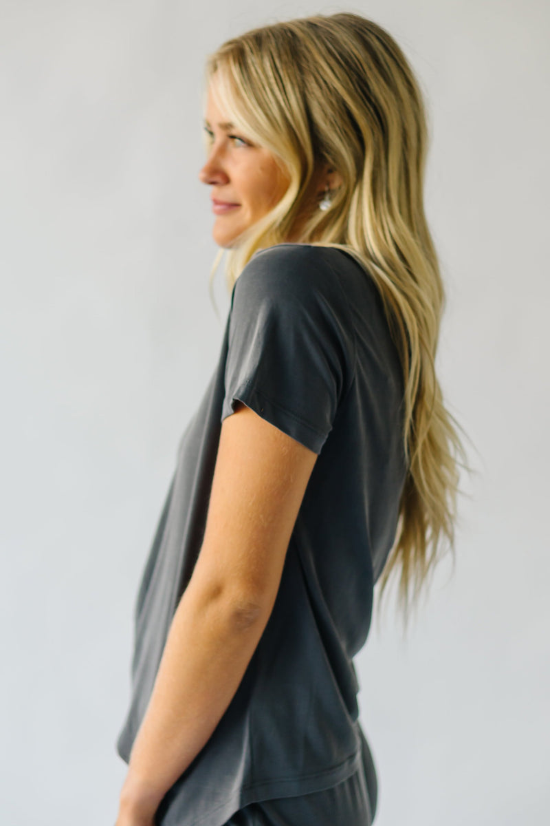 The Gladden Asymmetrical Hem Tee in Charcoal