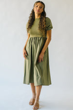 The Fanelli Knit Bodice Midi Dress in Olive