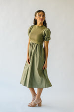 The Fanelli Knit Bodice Midi Dress in Olive