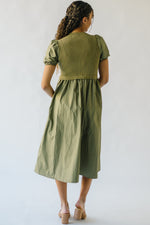 The Fanelli Knit Bodice Midi Dress in Olive