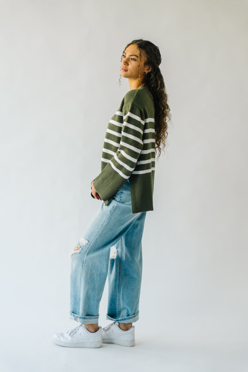 The Cosima Striped Sweater in Olive