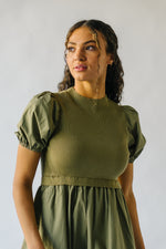 The Fanelli Knit Bodice Midi Dress in Olive