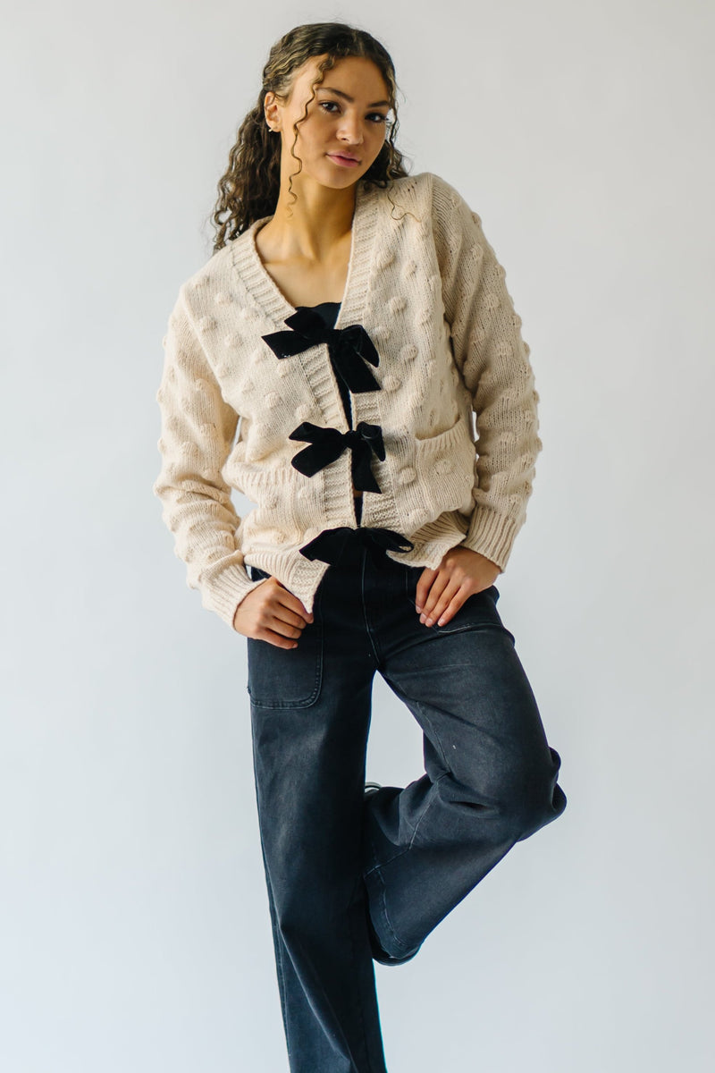 The Erva Textured Tie Front Cardigan in Oatmeal