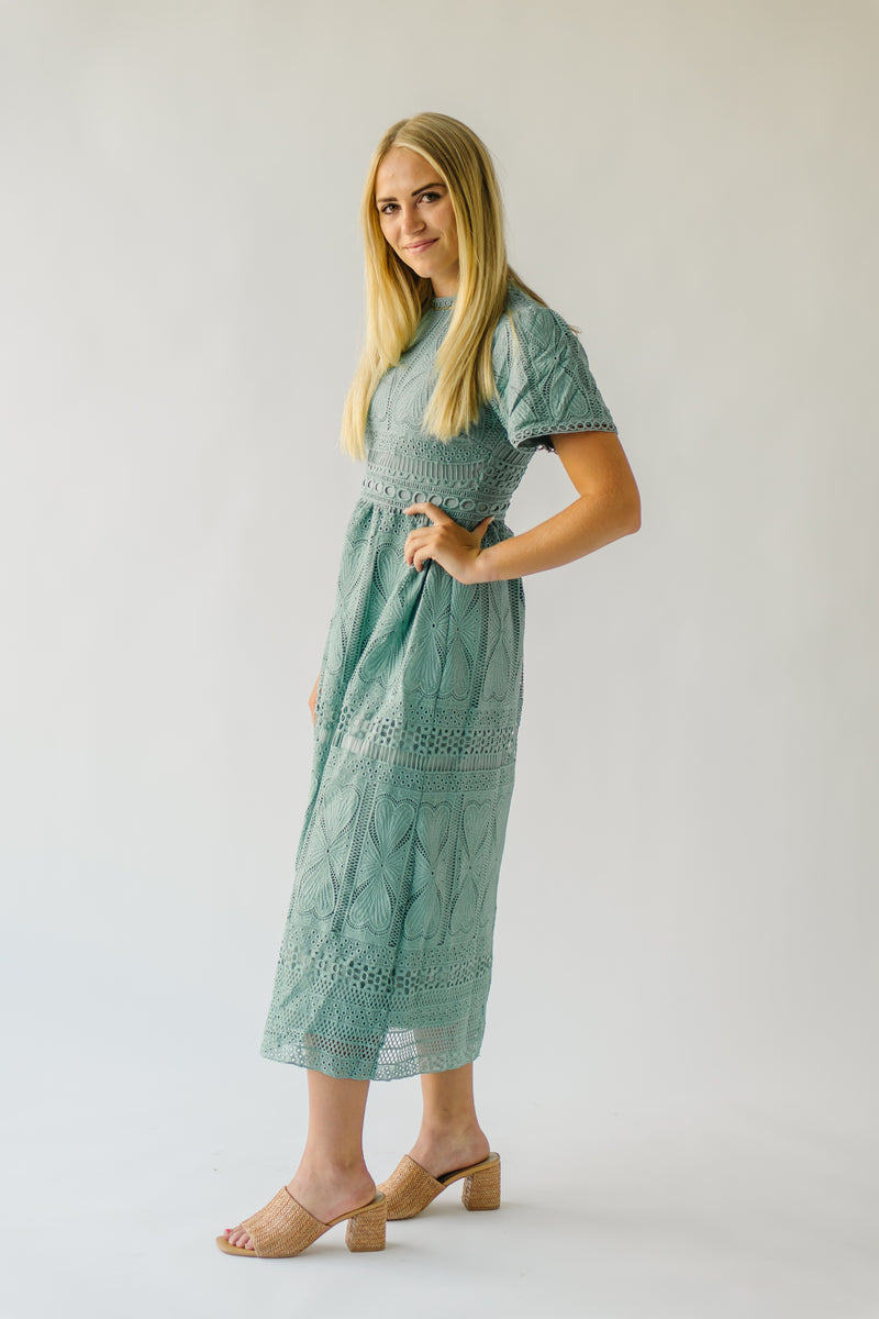 The Kiari Lace Detail Midi Dress in Teal