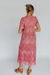 The Ortiz Lace Pattern Midi Dress in Dusty Rose