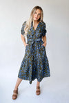 The Solvay Tiered Midi Dress in Green + Blue Multi