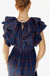 The Bauserman Ruffle Sleeve Midi Dress in Navy Plaid