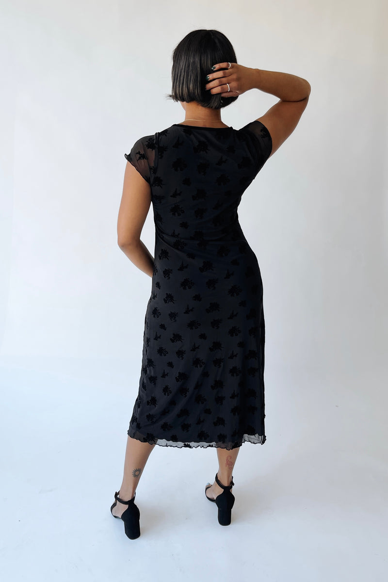 The Sasha Floral V-Neck Midi Dress in Black