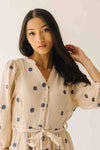 The Odette Printed Floral Midi Dress in Natural + Navy