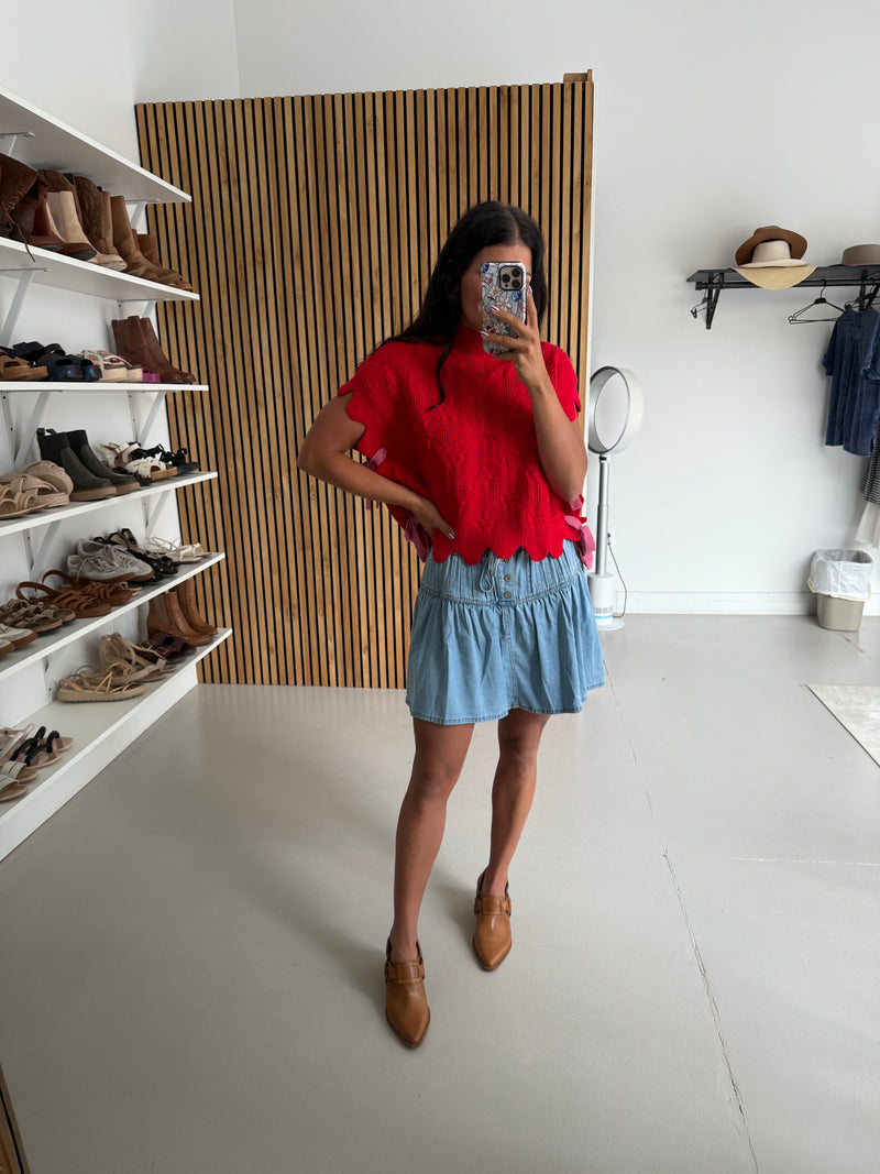 The Adina Flare Skort in Light Denim