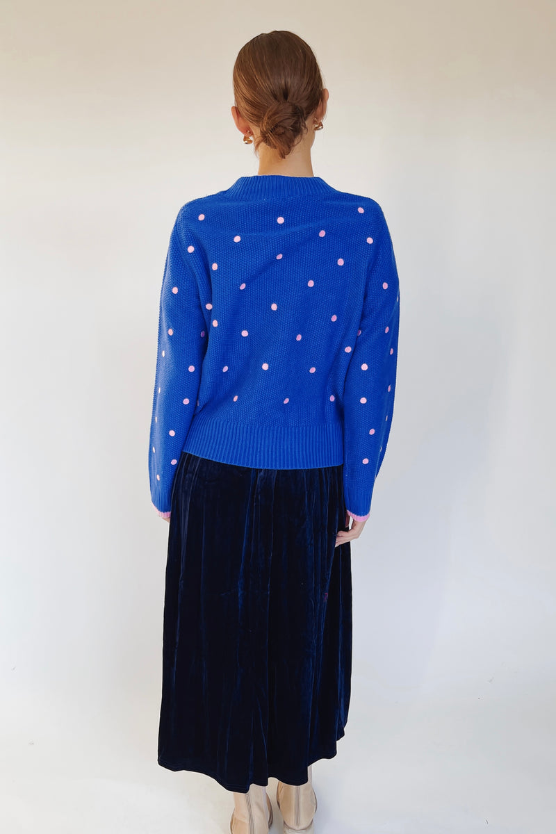 The Luxie Polka Dot Contrast Sweater in Cobalt