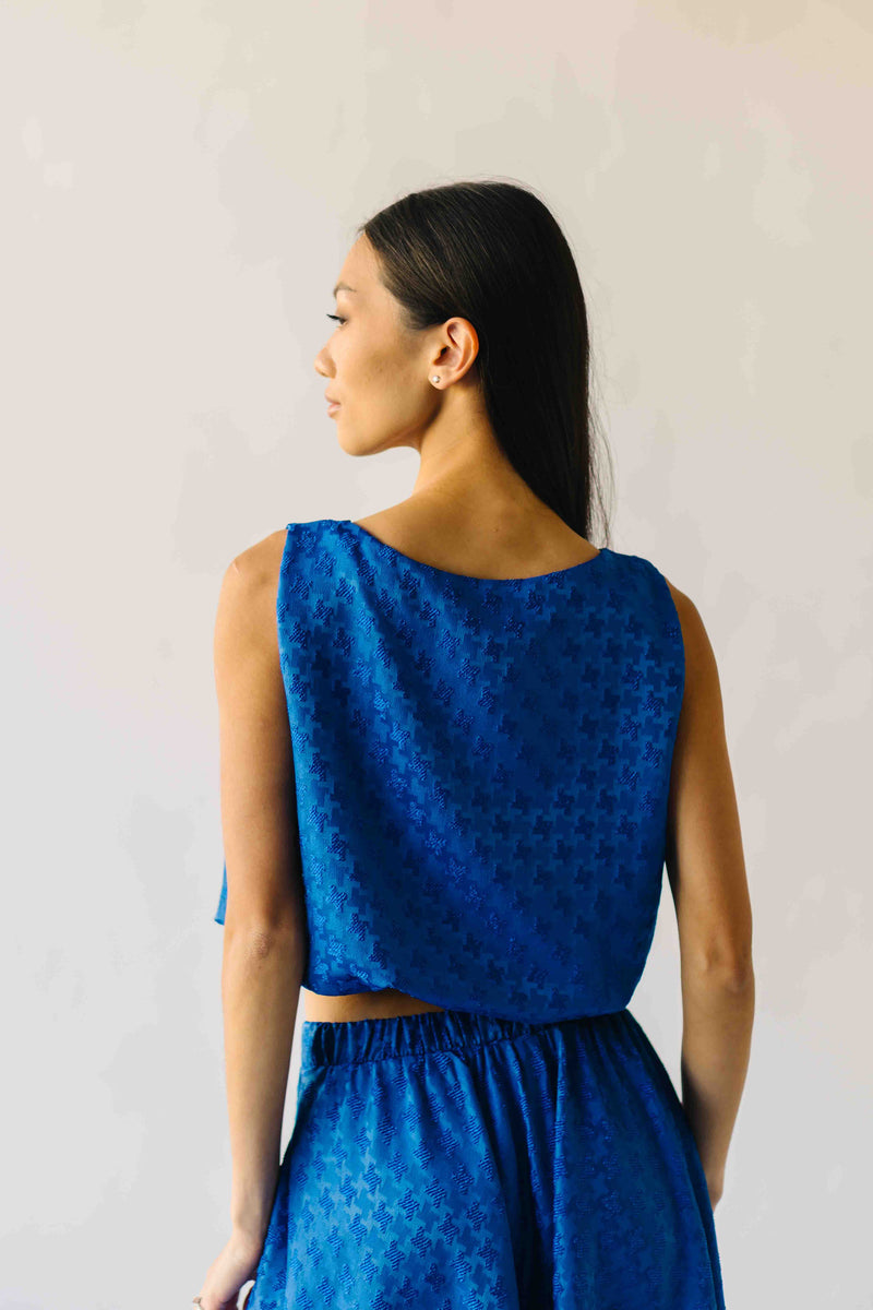 The Bronson Houndstooth Bubble Blouse in Blue