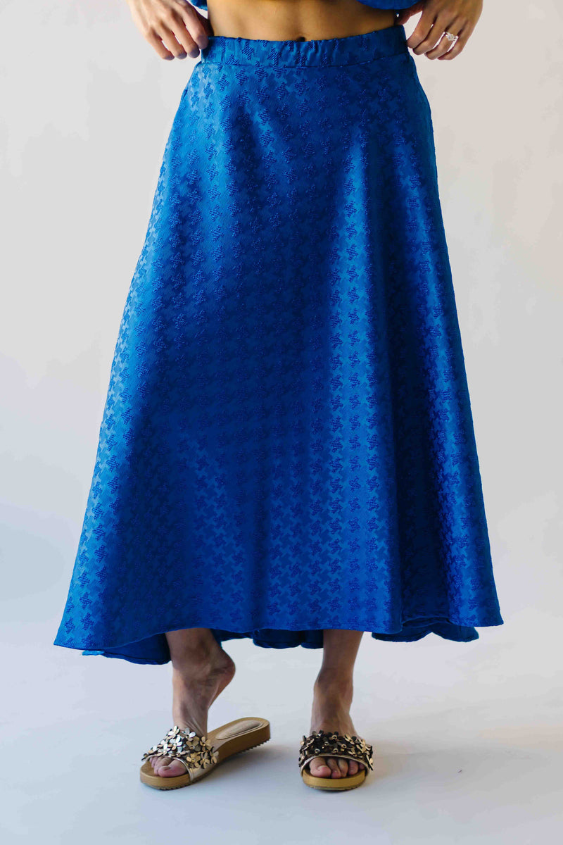 The Brewster Houndstooth Midi Skirt in Blue