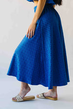 The Brewster Houndstooth Midi Skirt in Blue