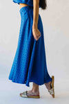 The Brewster Houndstooth Midi Skirt in Blue