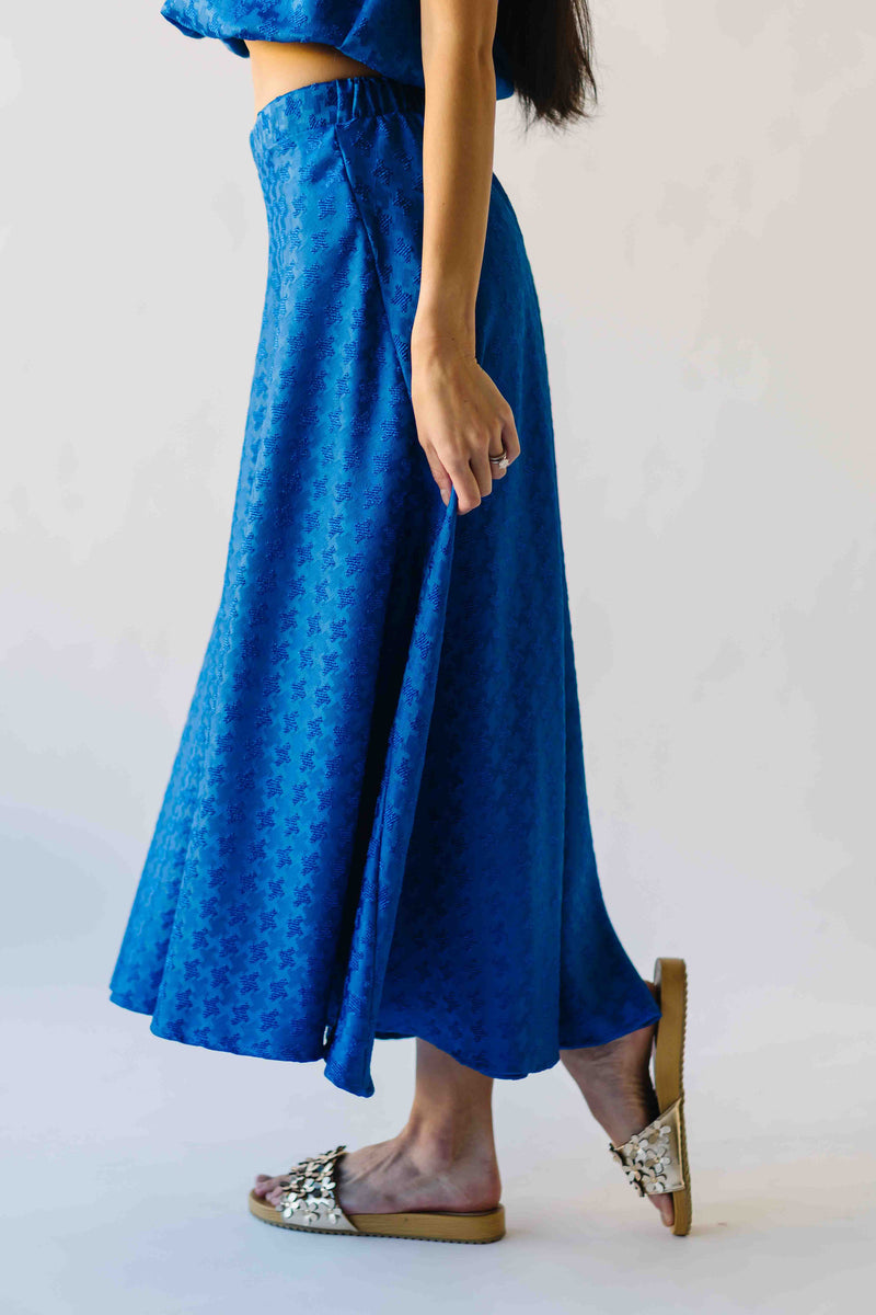 The Brewster Houndstooth Midi Skirt in Blue