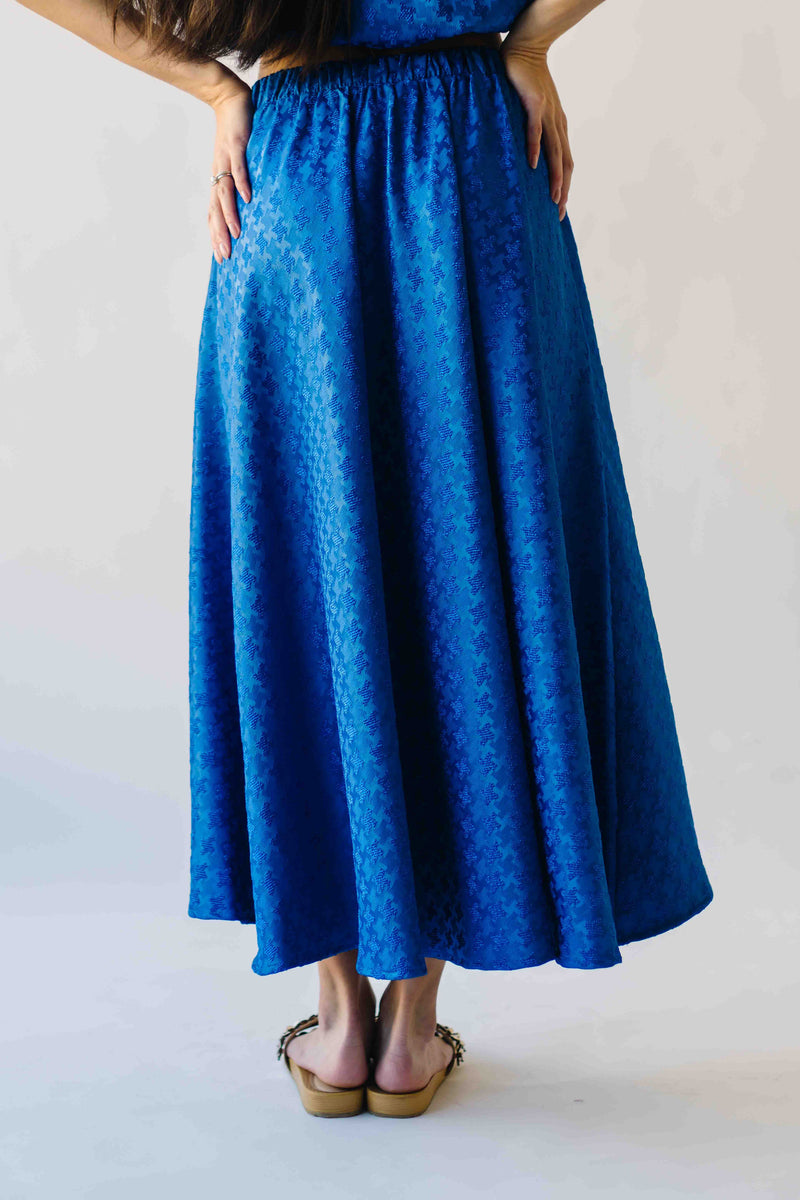 The Brewster Houndstooth Midi Skirt in Blue