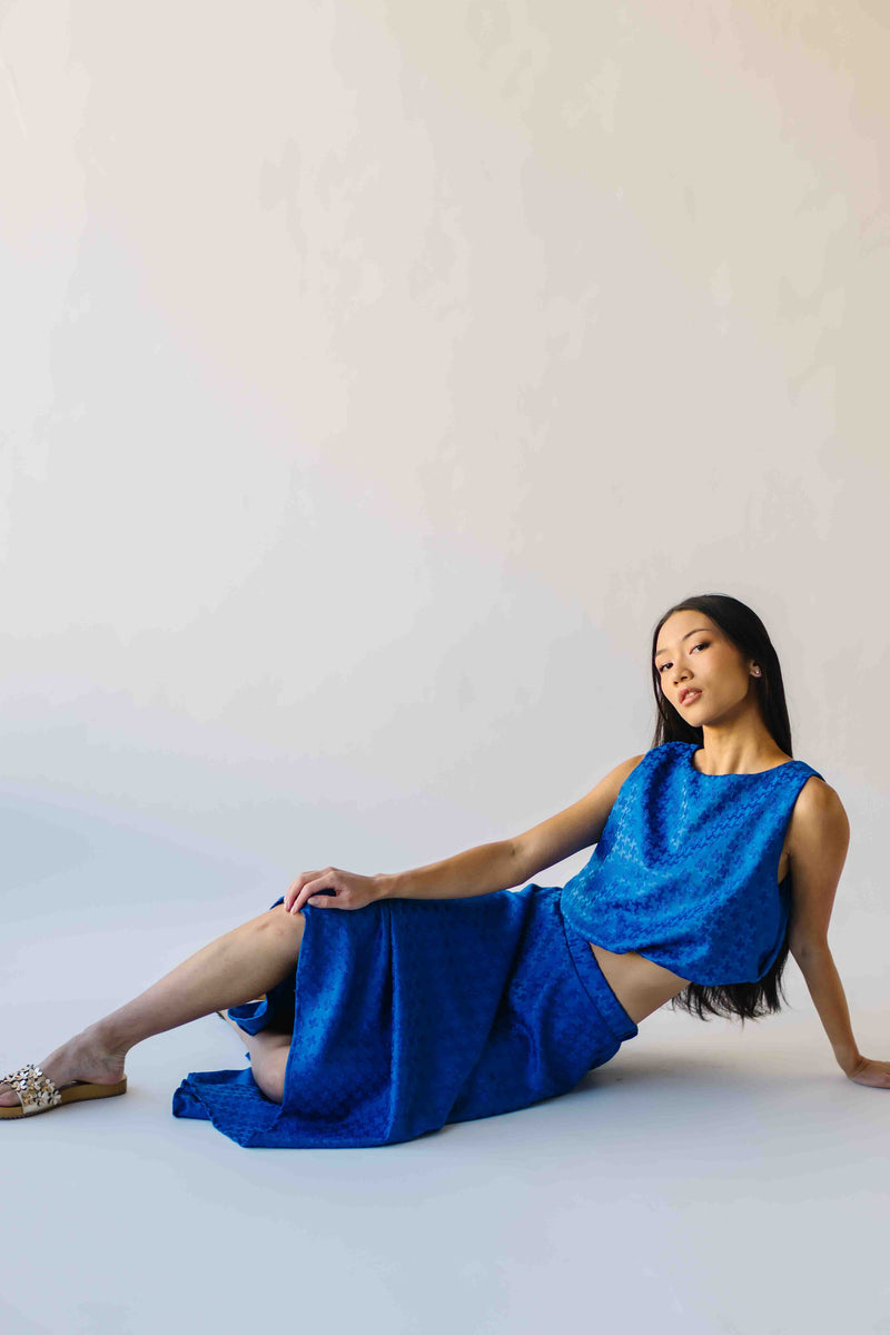 The Brewster Houndstooth Midi Skirt in Blue
