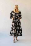 The Marium Tiered Floral Midi Dress in Black