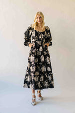 The Marium Tiered Floral Midi Dress in Black