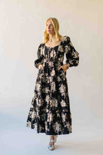 The Marium Tiered Floral Midi Dress in Black