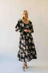 The Marium Tiered Floral Midi Dress in Black