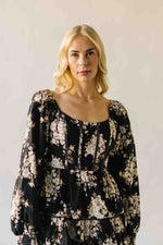 The Marium Tiered Floral Midi Dress in Black