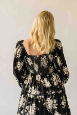 The Marium Tiered Floral Midi Dress in Black