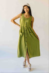 The Broxton Button-Down Midi Dress in Olive