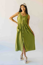 The Broxton Button-Down Midi Dress in Olive