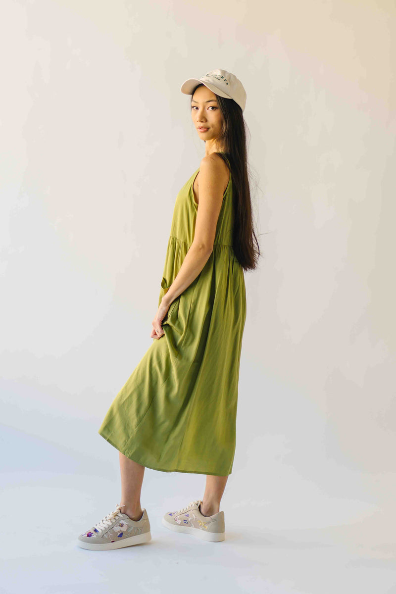 The Broxton Button-Down Midi Dress in Olive