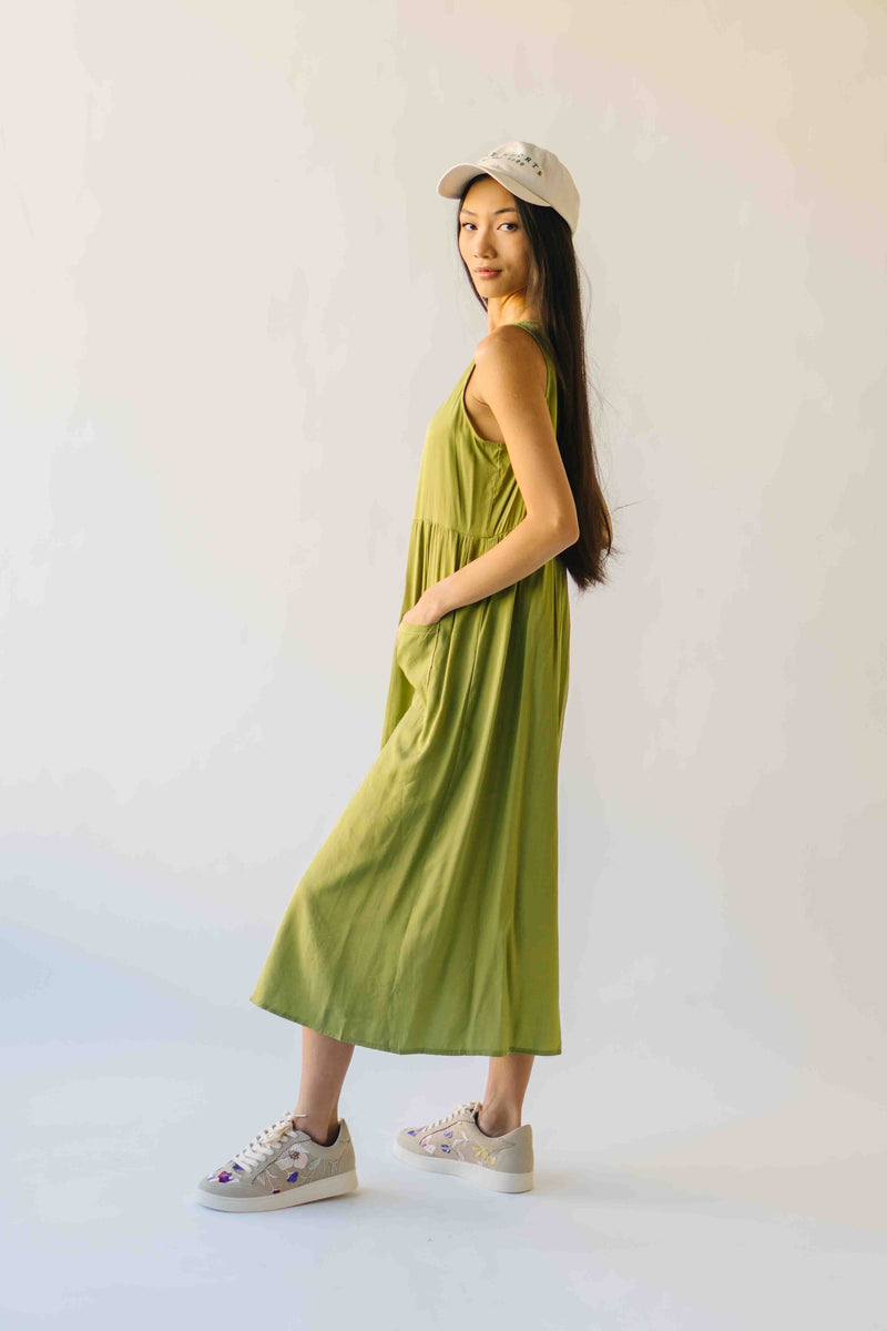 The Broxton Button-Down Midi Dress in Olive